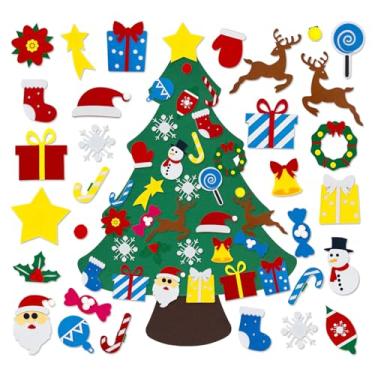 Imagem de Zankubom Árvore de Natal de feltro de 9 metros com 33 ornamentos, conjunto de árvore de Natal de feltro DIY para crianças pequenas Montessori, enfeites para pendurar, conjunto de árvore faça você
