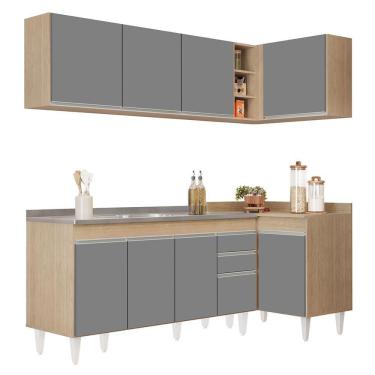 Imagem de Armário De Cozinha Modulado De Canto Esquerdo 4 Peças Cp51 Com Pia Inox Castanho/cinza - Lumil