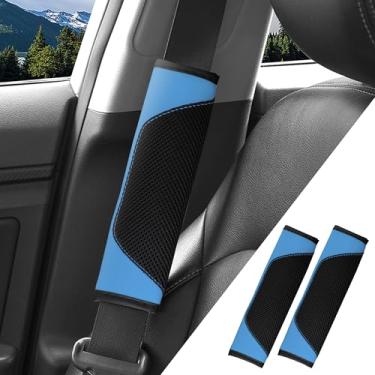 Imagem de Couslcd Pacote com 2 protetores de alça de ombro de cinto de segurança universal de malha de couro, capas de almofadas de cinto de segurança para cinto de segurança para condução confortável,