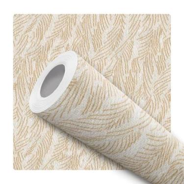 Imagem de Papel De Parede Adesivo Lavável Folhas Marrom Claro Fundo Bege Quarto 