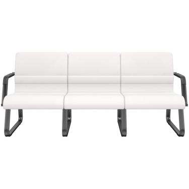 Imagem de Cadeira Longarina 3 Lugares Recepção Com Braço Pés Preto Lev P03 Vinil Branco - Lyam Decor