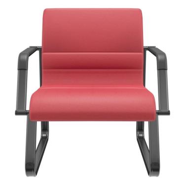 Imagem de Cadeira De Escritório Recepção Com Braço Fixa Preta Lev P03 Vinil Vermelho - Lyam Decor