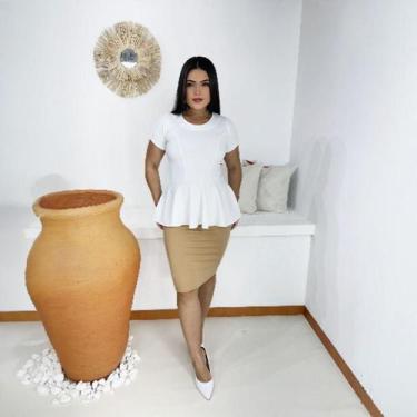 Imagem de Blusa Peplum Moda Evangélica Feminina - Miss Flower, Branco, PP