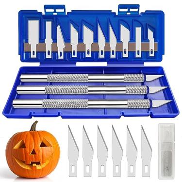 Imagem de Conjunto de 21 facas de artesanato de precisão de passatempo, facas afiadas para álbuns, estêncil, modelagem de arte, escultura, couro de madeira, escultura de abóbora de Halloween, ponta fina,