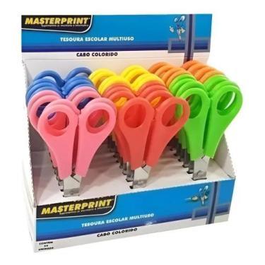 Imagem de Kit Tesoura Escolar Multiuso Cabo Colorido 13cm Caixa 24 Un - Masterpr