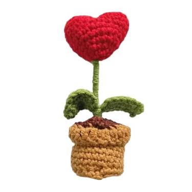 Imagem de Decorações encantadoras – Vaso de flores artificiais em forma de coração com folhas verdes e coração vermelho, sem necessidade de eletricidade, ideal para casa e escritório, decorações de flores