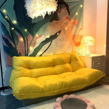 Imagem de Sofá-cama dobrável moderno e preguiçoso Sofás de piso ajustáveis com estrutura metálica, enchimento de esponja de alta resiliência para sala de estar, quarto, varanda,Yellow