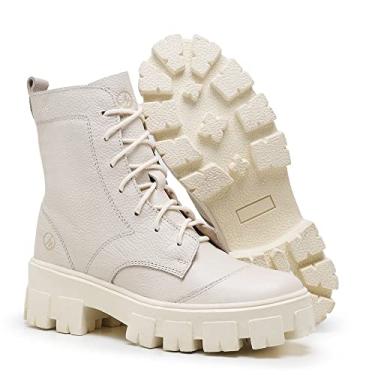 Imagem de Coturno Feminino em Couro Premium, Bota Tratorada com Cadarço e Zíper Lateral, Solado Robusto (Off, BR, BR, Adulto, Numérico, 40)