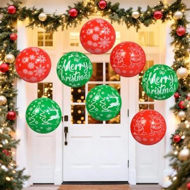 Imagem de Wlicon 8 bolas infláveis de Natal de 40,6 cm, enfeites de bola de Natal infláveis para decoração de Natal, jardim, gramado, quintal, feriado, porta da frente, janela, decoração