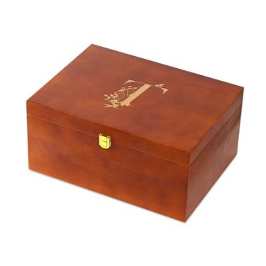 Imagem de InnoBeta Caixa de lembrança de presentes personalizados, caixas de armazenamento de madeira, organizador decorativo com tampa para tesouro de memória, presentes iniciais para aniversário, Natal, T