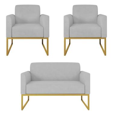 Imagem de Kit Namoradeira E 2 Poltronas Industrial Dourada S10 Cinza