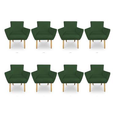 Imagem de Kit 8 Poltronas Decorativa Leticia Suede Verde Pés Palito Castanho - Pallazio