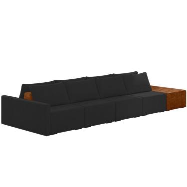 Imagem de Sofá Ilha Modular Para Sala 432cm Com Puff Dublin K01 Veludo Preto Sintético Caramelo - Lyam Decor