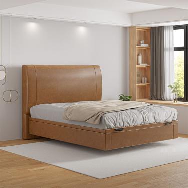 Imagem de Cama Baú Flutuante Space Casal Couro Ecológico Pu - Skybox Cor Pu Caramelo