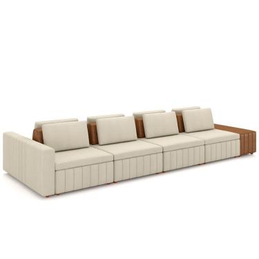 Imagem de Sofá Ilha E Puff Sala Living 425cm Siesta M22 Linho Areia/marrom - Mpozenato