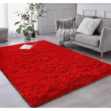 Imagem de Tapete Sala Felpudo Peludo Vermelho 200 X 200 Cm