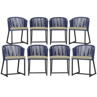 Imagem de 8 Cadeiras De Jantar área Noronha Preta E7 Trama Original Azul