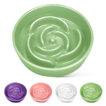 Imagem de TRUVIC Tigelas de cerâmica para cães de raça pequena, tigela de alimentação lenta para gatos de 0,6 xícara para comedores rápidos, prato de comida de cachorro de cerâmica sem queixo preto, tigela de