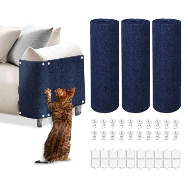Imagem de Tapete anti-arranhão para gatos, 3 peças, 100 x 30 cm, tapete autoadesivo para arranhões, protetor de sofá de garra de gatos, protetor de móveis internos para arranhões de gatos (azul escuro)