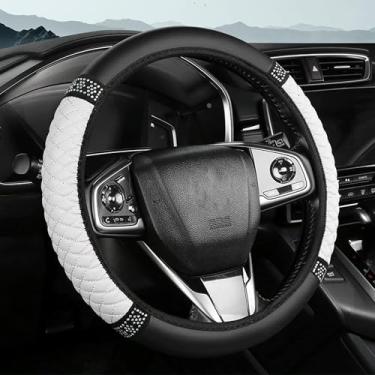 Imagem de Tioollev Capa de volante de carro brilhante, protetor de volante elástico de couro macio de strass de 38 cm, diamante de cristal brilhante para mulheres e meninas, acessórios de interior de carro para