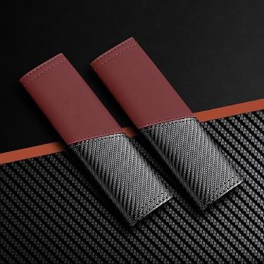 Imagem de 2 pacotes capa de cinto de segurança almofada capas de cinto de segurança capa de ombro de carro couro equipado com fibra de carbono confortável espessado resistente ao desgaste durável adequado para