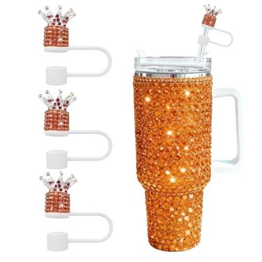 Imagem de JIASHEBDE Conjunto de 3 peças de topo de palha de diamante de coroa para copos Stanley - Capas de palha brilhantes com strass brilhantes para copos de 30 e 1,134 g, 21 cores para presente de princesa