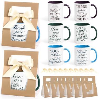 Imagem de LemonRoad 6 conjuntos de presentes de agradecimento de funcionários Caneca de agradecimento de 340 g com caixas de caneca fita de apreciação inspiradora xícara de café de cerâmica para Natal