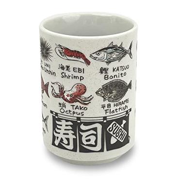 Imagem de MINO WARE JAPAN - Unomi-cerâmica japonesa 266 ml, xícara de chá, caneca, sushi feito no Japão (C3-7 Sakanaeigo)