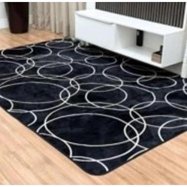 Imagem de Tapete Veludo,2009 Preto com circulos branco 3d 2,00x2,40 Indiano Antiderrapante