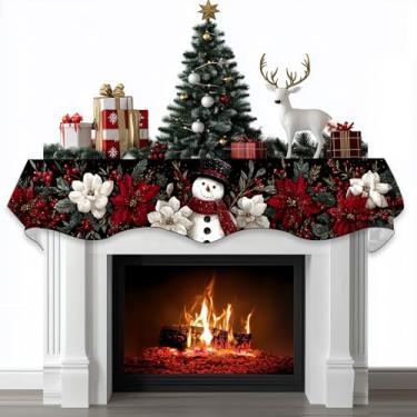 Imagem de BVBOX Cachecol de cornija de lareira de Natal, capa decorativa, cachecóis para decoração de prateleira de lareira de Natal e inverno (178 cm C x 43 cm L, boneco de neve com flores)
