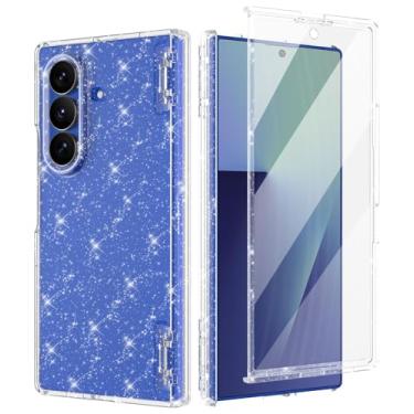 Imagem de Btscase Capa para Samsung Galaxy Z Fold 7, protetor de tela frontal integrado, padrão de mármore dourado com glitter, capa protetora de corpo inteiro à prova de choque para Galaxy Z Fold 7 5G, glitter