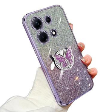 Imagem de Capa de glitter compatível com Infinix Note 30 capa com suporte borboleta para Infinix Note 30 TPU macio galvanizado à prova de choque para mulheres meninas capa para Infinix Note 30 (roxa)