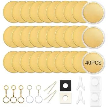 Imagem de 40 peças em branco de latão para gravação, moedas de desafio personalizadas de 4 cm, moedas em branco para gravação a laser DIY, blocos de moedas personalizados com chaveiros e caixa de exibição