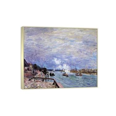 Imagem de BMZFYBS Famosa imagem de paisagem de arte de parede - impressões em tela - Rio na chuva - Pintura com moldura prateada para sala de estar banheiro decoração de casa 30 x 35 cm 12 x 13 pol