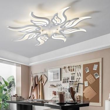 Imagem de Luminária de teto LED moderna em formato criativo de flor para sala de estar, lâmpada econômica para quarto, luz de teto dimerizável 3000K-6500K com controle remoto para escritório e sala de