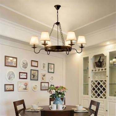 Imagem de Luminária pendente vintage industrial com LED, estilo americano, ideal para sala de estar, restaurante, quarto, casa de campo, loft, loja de roupas, café, bar, casa de família (Q 6 lâmpadas)