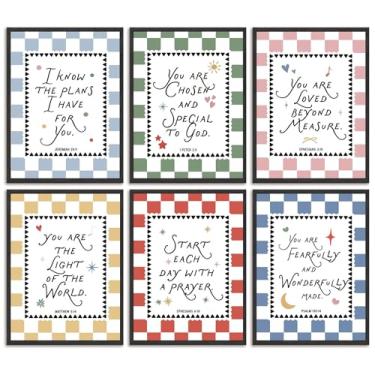 Imagem de 6 peças coloridas versículo bíblico tela arte de parede menino cristão educação cartazes impressões bíblia infantil citação inspiradora decoração de parede imagens para berçário crianças quarto sala