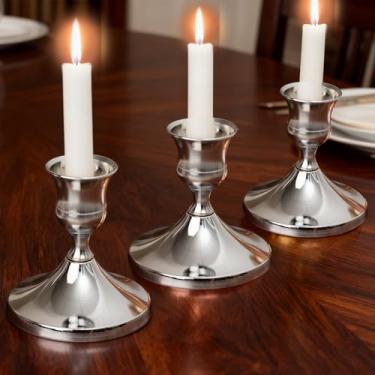 Imagem de 1 peça de castiçal de ferro decorativo vintage castiçal afunilado mesa de centro de mesa de jantar de Natal, 7 x 7 x 7,5 cm (prata)