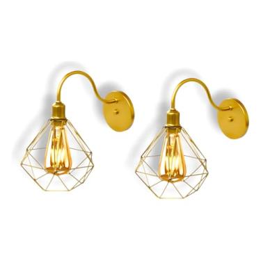 Imagem de Kit 2 Arandela De Parede Retrô Diamante Luminária Aramado Cor Dourado
