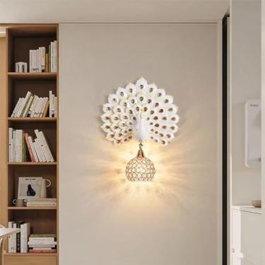 Imagem de Luminária de parede LED American Creative Art Peacock para sala de estar, quarto, escritório, casa de campo, hotel, quarto infantil, corredor (Branco C)