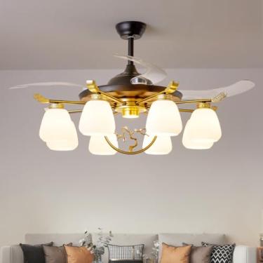 Imagem de Ventilador de teto moderno e discreto com LED, luxuoso para sala de estar, restaurante, quarto, escritório, casa de campo ou hotel, com controle remoto (8 lâmpadas, 1 unidade).