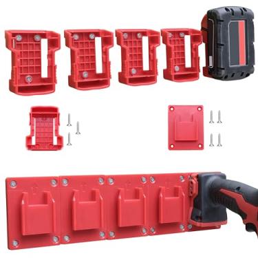 Imagem de briegous Suportes de bateria para furadeira Milwaukee M18 18V, 10 ganchos de ferramentas e 10 peças de suporte de parede organizador de bateria (vermelho, 70 parafusos)