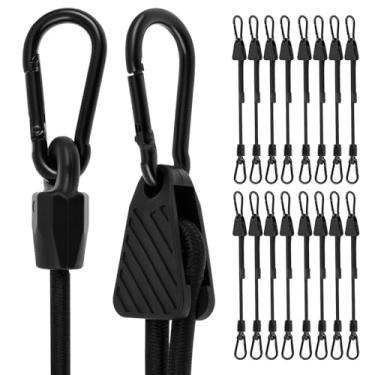 Imagem de Pacote com 16 cordões elásticos ajustáveis com ganchos ajustados de 17 a 121 cm de cordão elástico preto elástico para acampamento ao ar livre cabides de bicicleta tendas