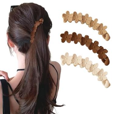 Imagem de 3 peças de grampos de cabelo de banana com flores antiderrapantes para mandíbula fosca, para mulheres, grossos, longos e encaracolados, acessórios de cabelo de fixação forte