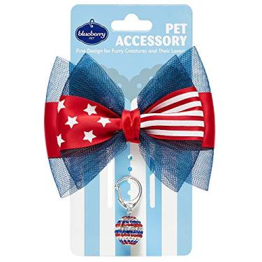 Imagem de Blueberry Pet 2020 Novo Patriótico Espírito Bandeira Americana EUA Pet Conjunto Acessório de Arco Decoração e Disco Bola Pendente, Pacote com 2 Acessórios para Cães e Gatos