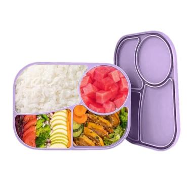 Imagem de Lancheira de silicone – 4 compartimentos para armazenamento de alimentos de silicone – reutilizável à prova de vazamento, suprimentos de preparação de refeições, suporte de micro-ondas para lanche
