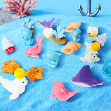 Imagem de 20 peças mini estatuetas de animais do oceano de resina – Tartarugas fofas, golfinhos, polvos, 10 espécies, decoração de aquário, mini estatuetas, acessórios de paisagem de jardim de fadas
