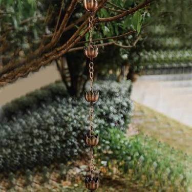 Imagem de WEBSID Corrente de calha coletora de chuva de metal para calha, copo de lótus, corrente de chuva, sinos para chuva pesada, desviador de coletor de água de chuva de jardim funcional