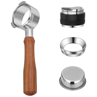 Imagem de Filtro sem fundo, filtro sem fundo de 54 mm para série de aço inoxidável, máquina de café expresso, alça de madeira, acessórios de café