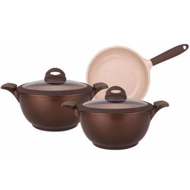 Imagem de Panelas Revestimento Cerâmico Tognana 3 Peças - MTA, Marrom